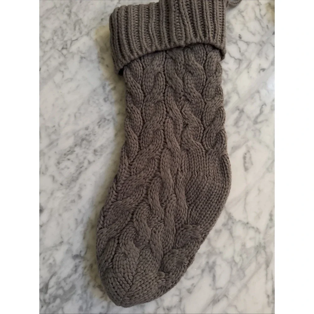 Cable Knit Christmas Stocking Gray Farmhouse Fleece Lined Cozy Cabin